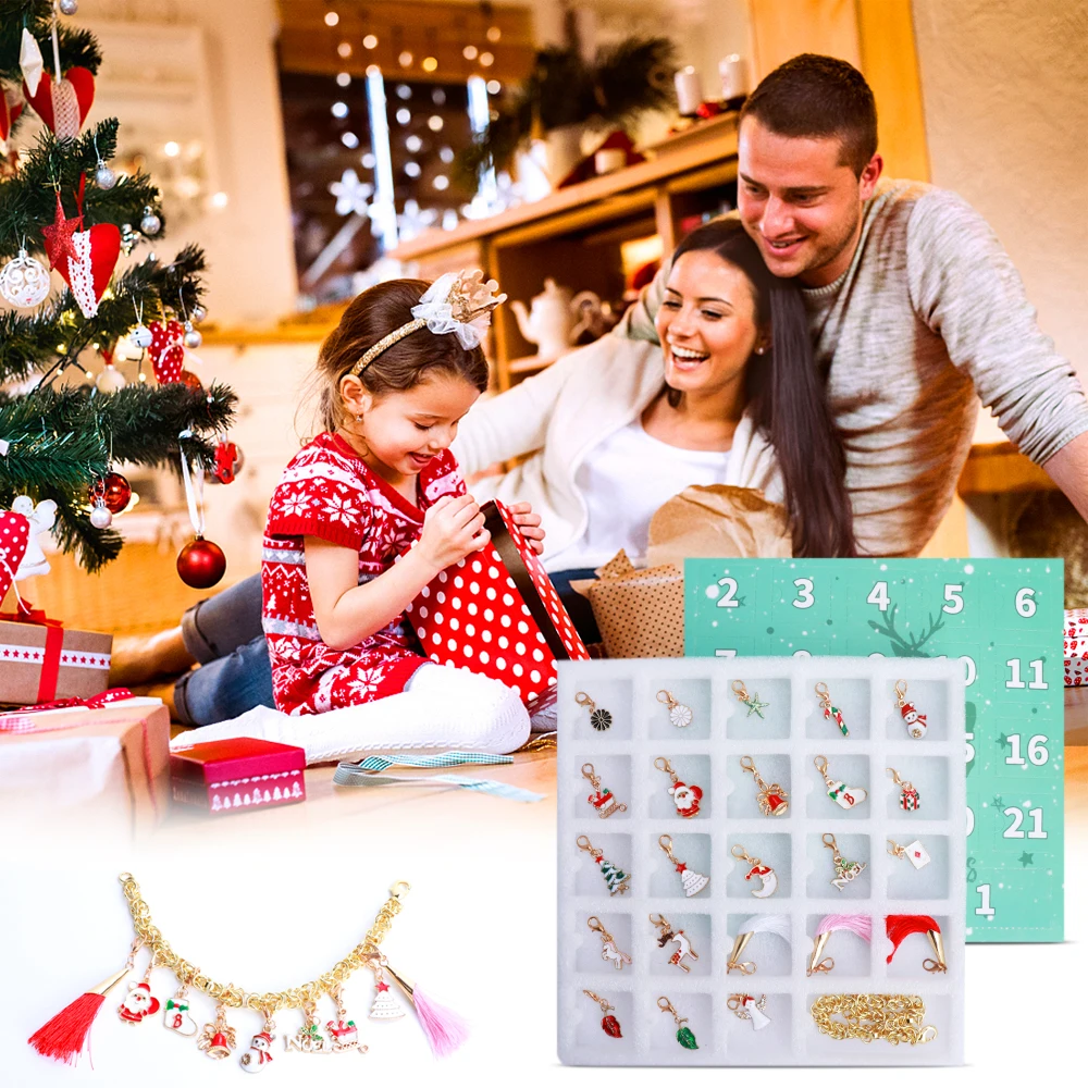 Christmas Advent Calendars Box With Bracelet 24 Days Charms Set For Kids (Multicolor) Gifts Countdown Calendar Decor | Дом и сад