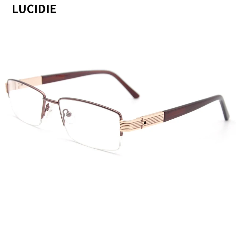 

LUCIDIE Retro Designer Metal Zero Diopter Men Eyewear Upscale Square Half-Frame Glasses Optical Plain Myopia Eyeglasses Frame