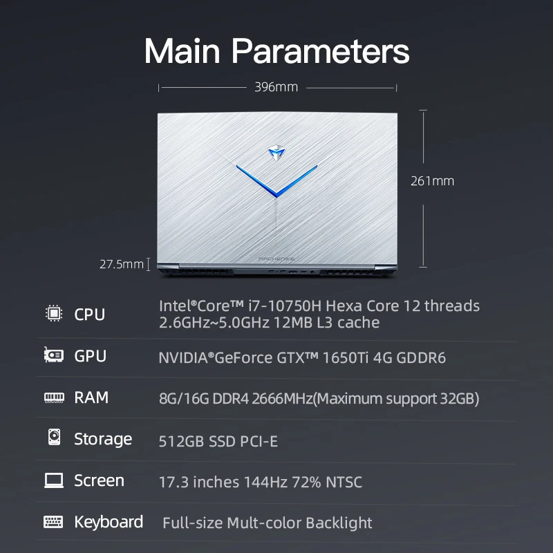 Ноутбук Machenike T90 Plus TB1 144hz Gmaing 2020 i7 10750H 17 3 ''GTX1650Ti 8G 512G SSD IPS 72% NTSC игровой