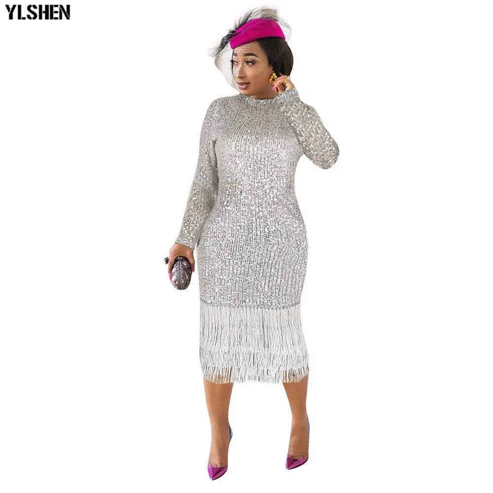 African Dresses for Women Dashiki Super Elastic Sequins Tassel African Dress African Clothes New Ankara Dresses Africa Clothing 13