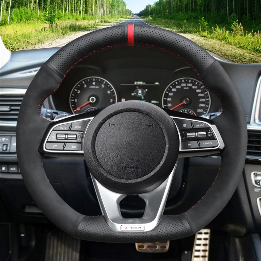 Черный замшевый чехол для руля LQTENLEO из натуральной кожи Kia K5 Optima 2018 2019 Forte GT 2020 Ceed Cee