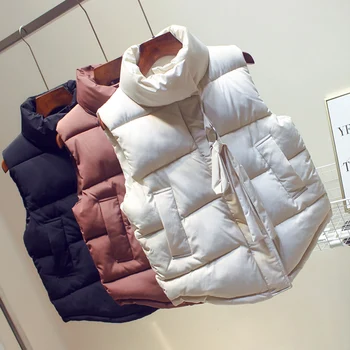 

FMFSSOM New Autumn Solid Zipper Sashes Women Vest Jacket Casual Padded Warm Outerwear Cotton Liner Female Black White