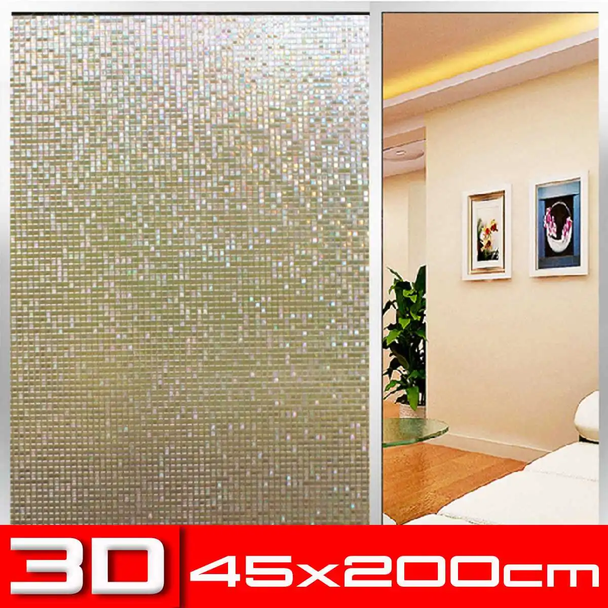 

3D Bathroom Door No-Glue Toilet Colorful Window Shading Glass Film Privacy Decorative Stickers Frosted Static 45X200cm