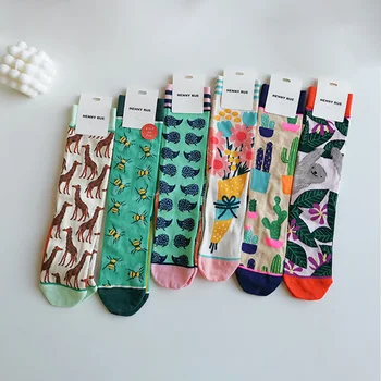 

New Cotton Long Socks Women Harajuku Print Cactus High Knee Socks 2020 Autumn Funny Socks Femme Streetwear Calcetines Mujer