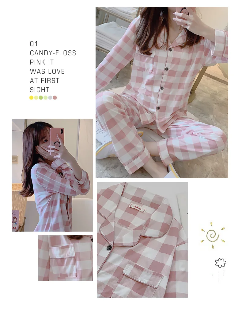 CAIYIER Autumn Winter New Sleepwear Set Women Turn-down Collar Pajamas Cute Cartoon Pattern Button Top+Pants Leisure Home Wear
