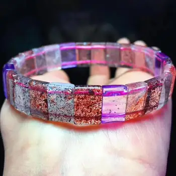 

Certificate Natural Super Seven 7 Rutilated Quartz Crystal Bracelet 12x8x3.6mm Women Rectangle Beads Bracelet AAAAA