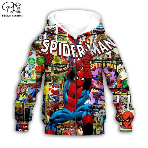 Kids zip hoodies Толстовки с героями мультфильмов для маленьких мальчиков и девочек; свитер с изображением Человека-паука и коллажа; детский спортивный костюм «мстители» с 3D-принтом «Супергерои Марвел» - Цвет: Kids zip hoodies