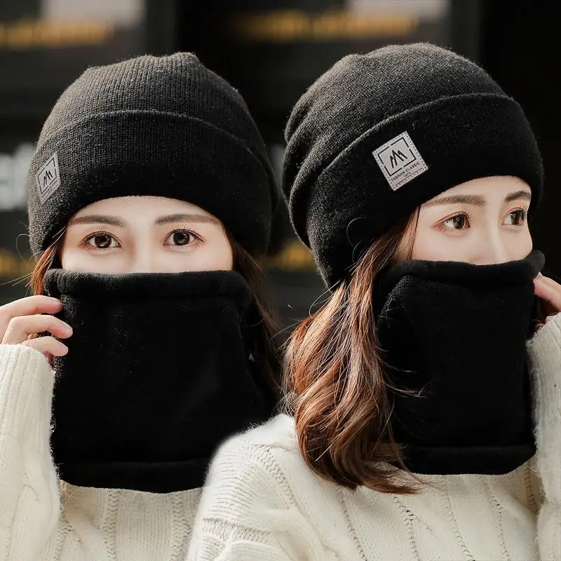 Hot Sale Women Winter Knitted Hats Set Plush Fur Lined Warm Winter Hats For Women Keep Warm Suit Fashion Beanie Cap