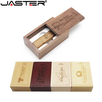 

JASTER USB 2.0 Wooden usb+box usb flash drive original Memory stick 4GB 32GB 16GB 64GB wedding gift 1PCS free custom logo