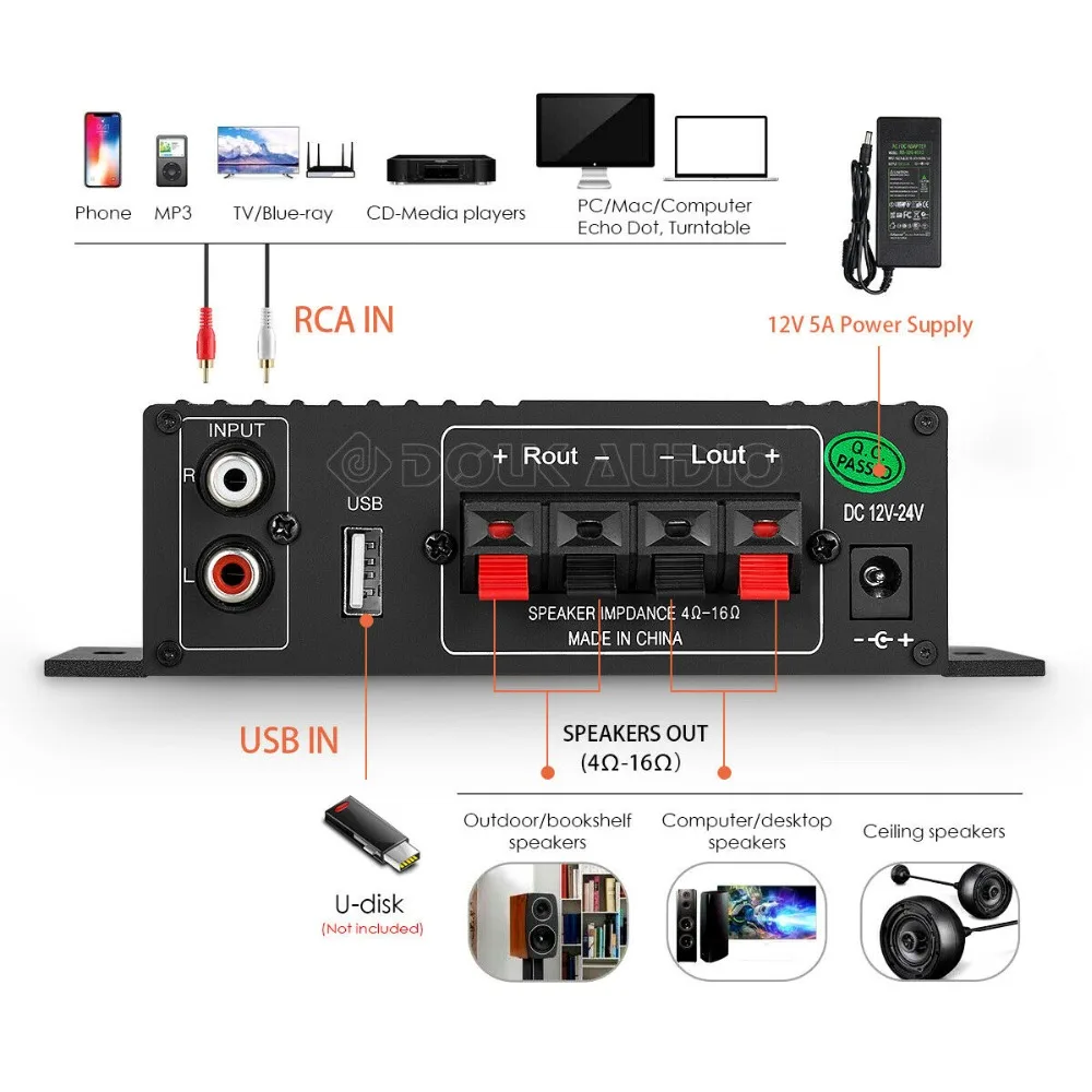 Мини HiFi Bluetooth ресивер стерео 2,0 канальный усилитель звука для автомобиля морской усилитель мощности USB без потерь Музыкальный плеер ИК пульт 50 Вт+ 50 Вт