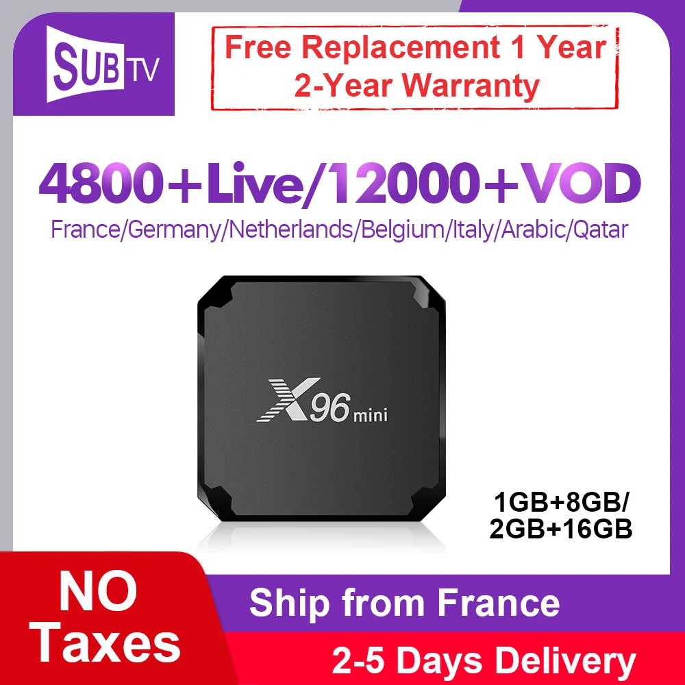 

X96 mini 4K IPTV France Subscription Box 1 Year SUBTV IPTV Android 7.1 S905W 1G 8G Arabic France Italy UK Portugal German IP TV