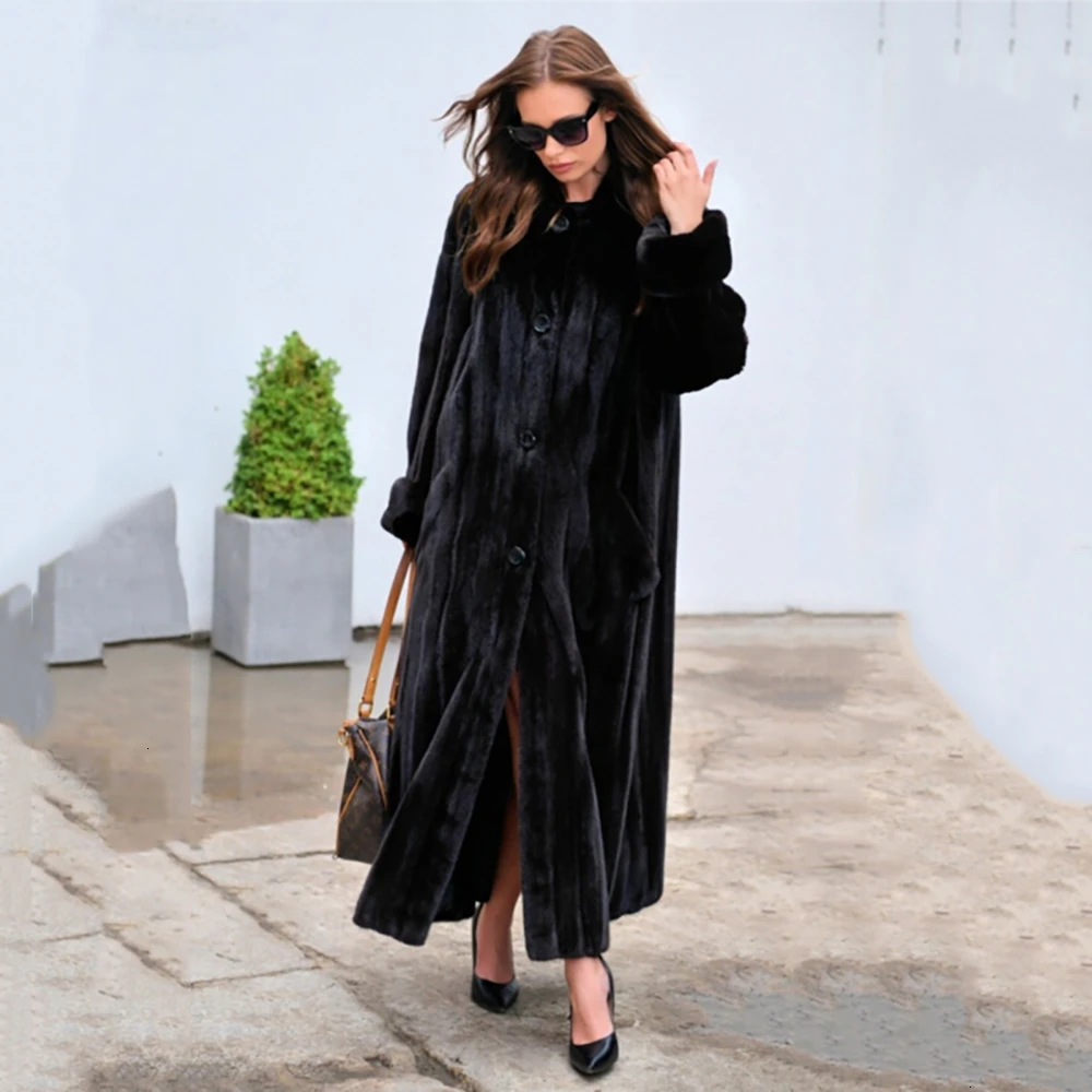 TOPFUR Новое модное зимнее женское длинное пальто с отложным воротником, Женское пальто с натуральным мехом норки, верхняя одежда и пальто