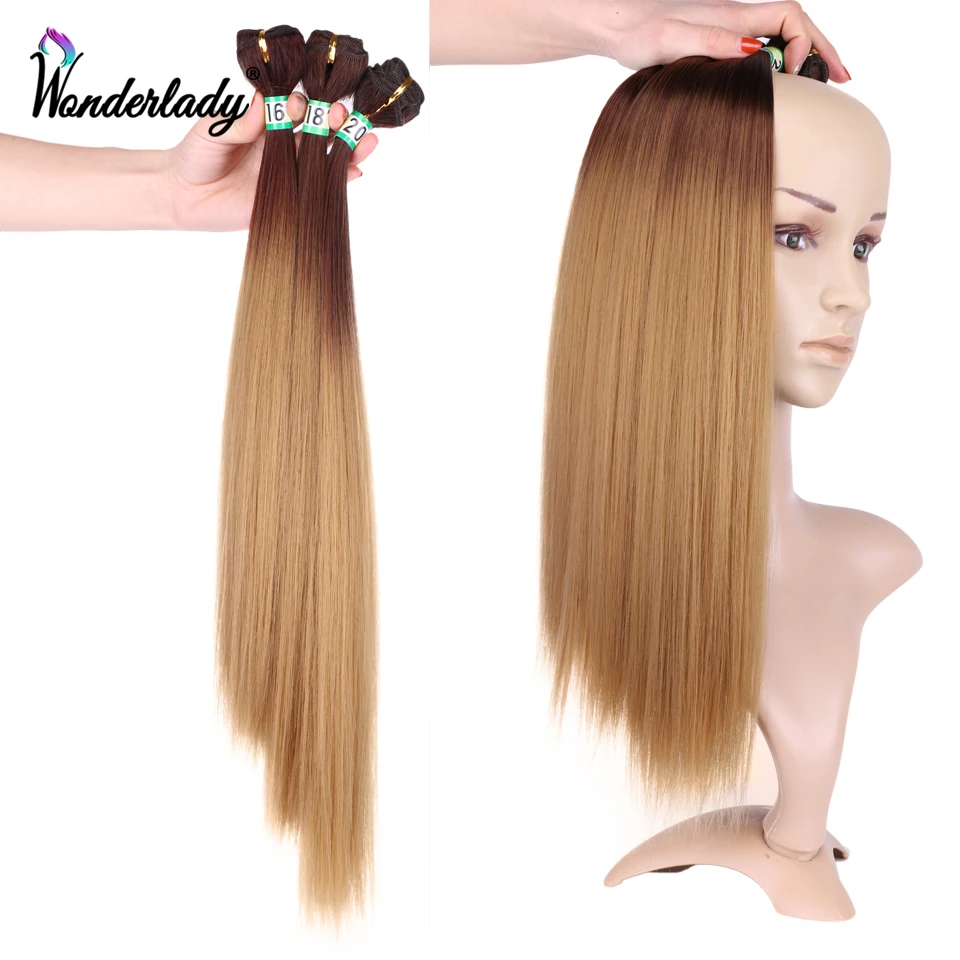 WonderLady Synthetic Hair Weave Bundles Straight 16 18 20inch 70g Ombre Hair Extensions Double Drawn Weft Bundles For Women