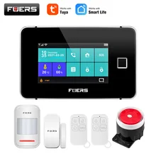 FUERS Tuya WiFi GSM Smart Home Security Alarm System Touch screen Temperatur Feuchte Display Fingerprint 433MHz Steuer Sirene