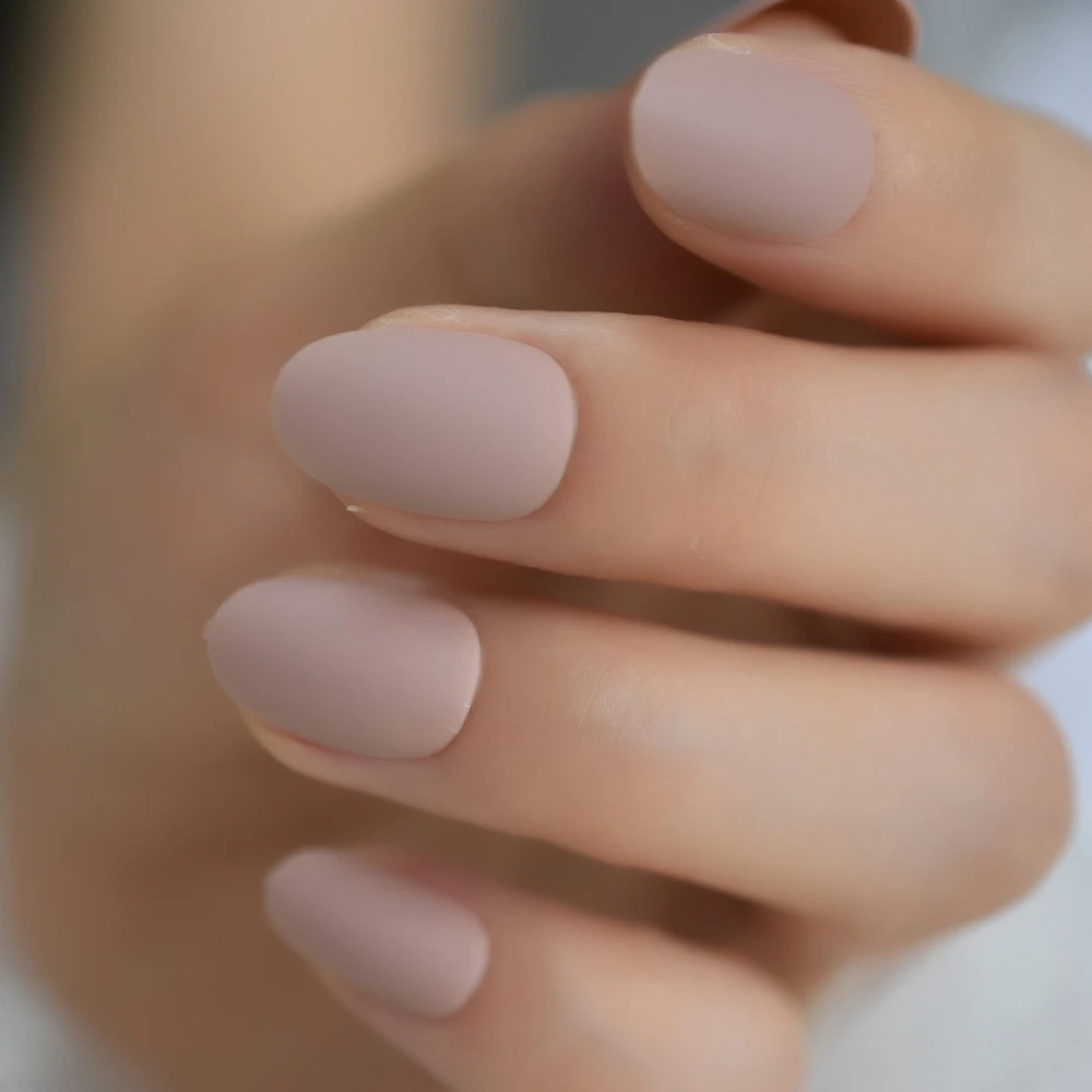 

Short Matte Nude False Nail 24pcs/kit Round Head Frosted Fake Nails Press on Oval Faux Nails Full Cover Wear Nail Tips