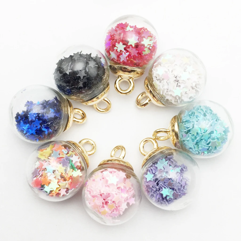 

20 Pcs STAR Theme Glass Ball Charms Jewelry Findings Xmas Decors Gifts DIY Hair Tie Embellishments Mixed Blue Color 16mm