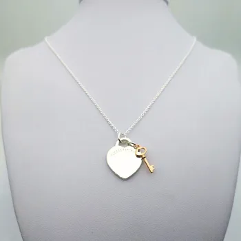 

1: 1 sterling silver 925 classic silver heart shaped rose gold key pendant necklace jewelry holiday gift