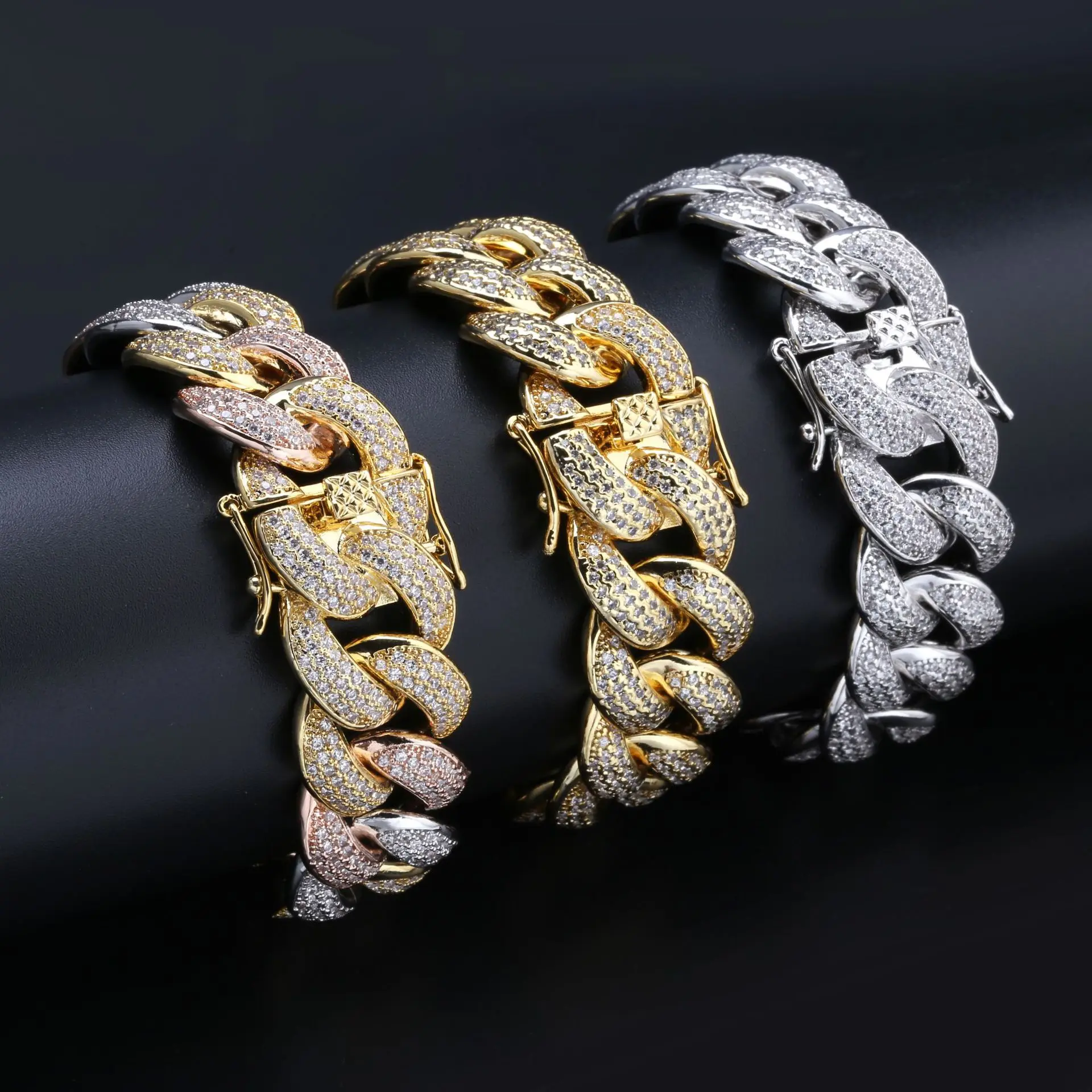 

EBay Amazon Hot Selling Color Hip Hop Men Bracelets Full Zircon Hiphop Cuba Pendant Manufacturers Direct Selling
