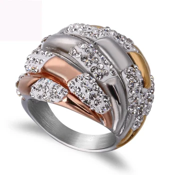 

Wholesale Fine Jewelry three color plated argil finger ring high quality jewelry titanium steel casting crystal rings