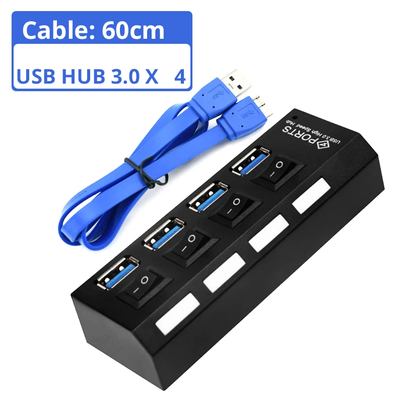 3.0-4 black-60 Высокоскоростной Micro Mini 4 порта 2,0 usb-хаб сплиттер адаптер для ноутбука ПК ноутбук приемник периферийные устройства для компьютера аксессуары - Цвет: 3.0-4 black-60