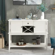 Table Console en bois avec étagère à vin, buffet de rangement ouvert pour la cuisine de la maison, le salon, la salle à manger (blanc)