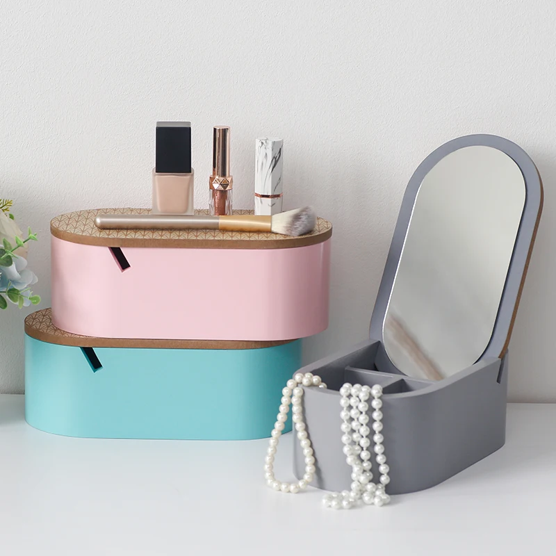 

multi-function Jewelry Storage Box With Mirror Large capacity Bedroom Bedside Table Bathroom Desktop Display Home Decoration