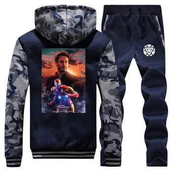 

Superhero Iron Man Tony Stark Mens Sweatshirt+Pants Two Piece Sets Men Warm Track Suit The Avengers Street Tracksuit Zip Jackets