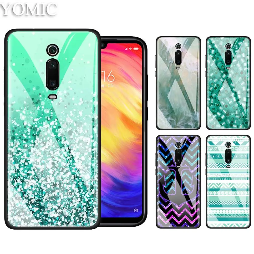 

Tempered Glass Case for Xiaomi Redmi 7 Note 7Pro 6 K20 Pro Mi CC9 CC9E A3 Lite Bolsa Phone Cover Coque Aqua Silver Green Mint Ca