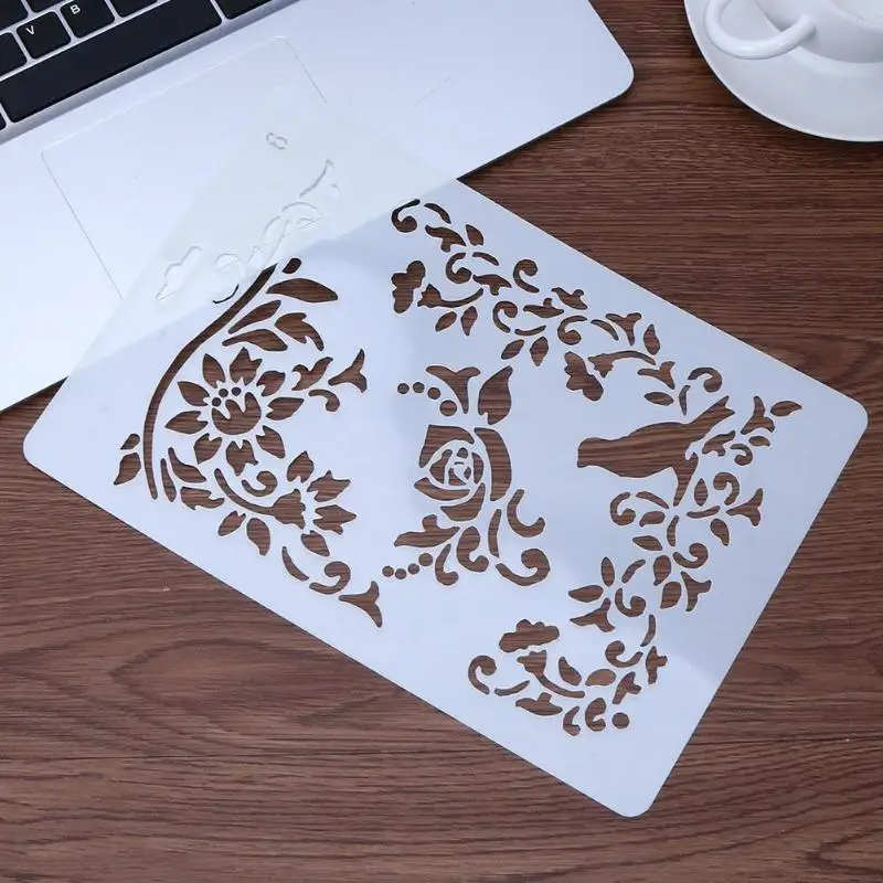 DIY птица кружевной Шаблон Линейка фотоальбом полые трафареты инструмент для рисования Декор