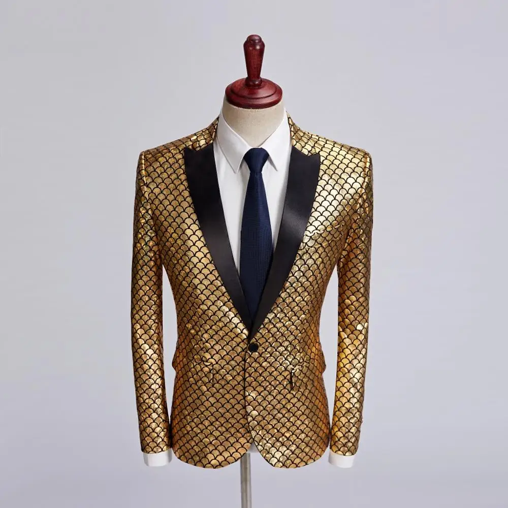 gold Новинка, мужской костюм с золотыми рыбками, бронзовая, блейзер, лазерный, для банкета, сцены, DJ, хип-хоп, певец, поп куртка, топы, костюм для выступлений, пальто - Цвет: gold