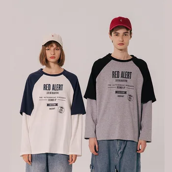 

2020 New Men Vintage Fashion Splice Long Sleeve T-shirt Young Male Women Streetwear Couple Tee Shirts