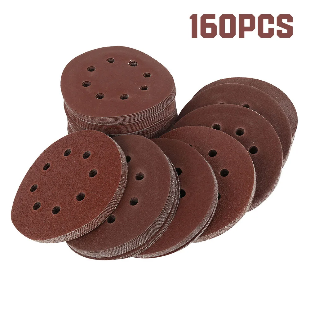

160pcs 5 Inch 125mm Round Sandpaper Eight Hole Disk Sand Sheets Grit 40-800 Hook and Loop Sanding Disc Polish