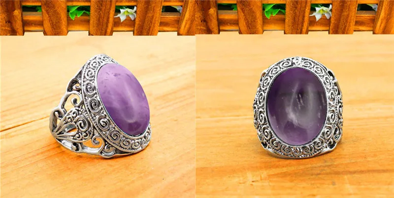 Винтажные овальные натуральные аметисты, растительные кольца для женщин, античное посеребренное кольцо, модное Ювелирное кольцо