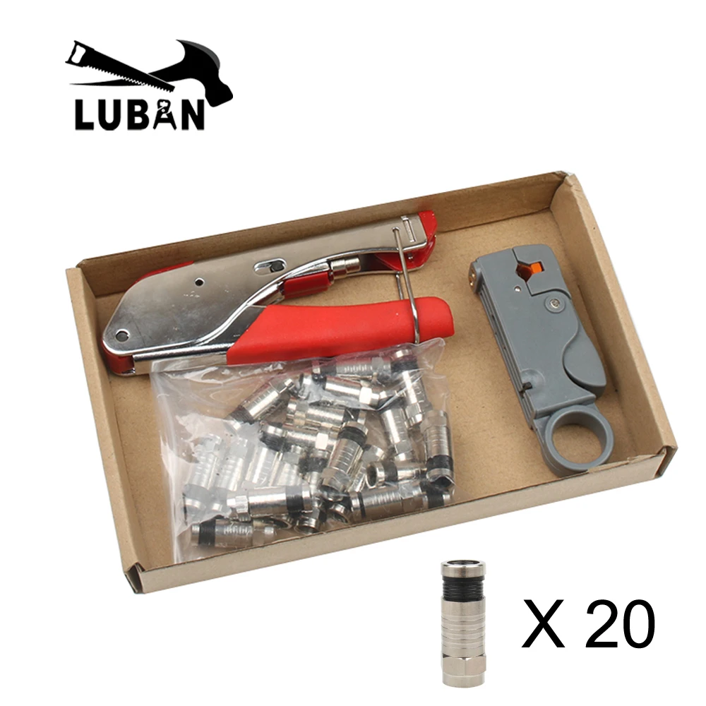 Coaxial Cable Manual Crimping Tool Set Kit For F-Type Connector 20 pcs RG59 Coax Crimper With Compression Connectors | Инструменты