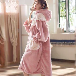 Pajama Sets Women Pajamas Women's Warm Sweet Lovely Wind Rabbit Princess Hooded Robe Sets Women's Suit Home Wear Sleepwear Women