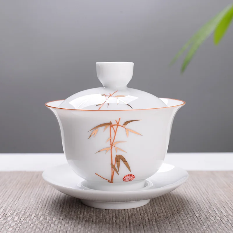 10.6x10cm Китайский белый фарфор Крышка Чаша чай горшок фарфоровый набор путешествия чайный набор ручная Обложка с рисунком чаша бытовой чайный сервиз аксессуары - Цвет: 10.6x10cm