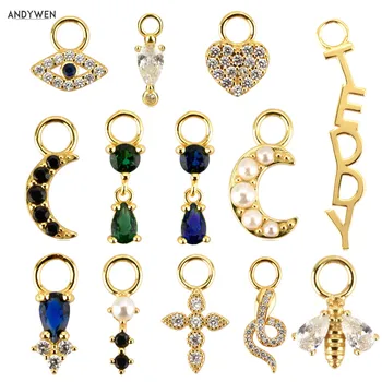 ANDYWEN 925 Sterling Silver Gold Mini Small Pendiente Dangle Charm Pendant Circle DIY Heart Moon Piercing Ohrringe Fine Jewelry