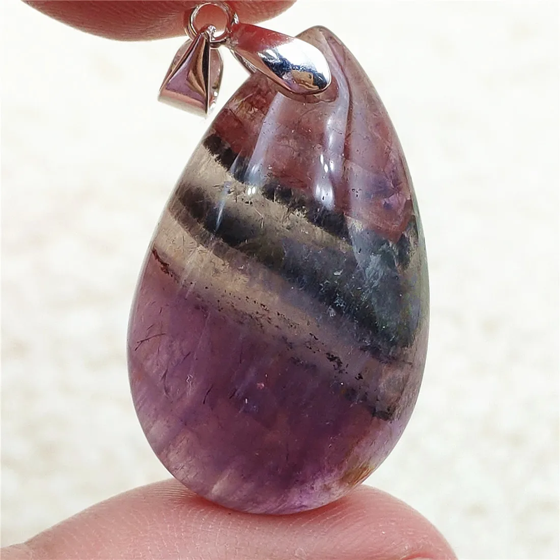 Genuine Natural Cacoxenite Auralite 23 Purple Red Pendant Water Drop Rutilated Bead Women Men AAAAAA