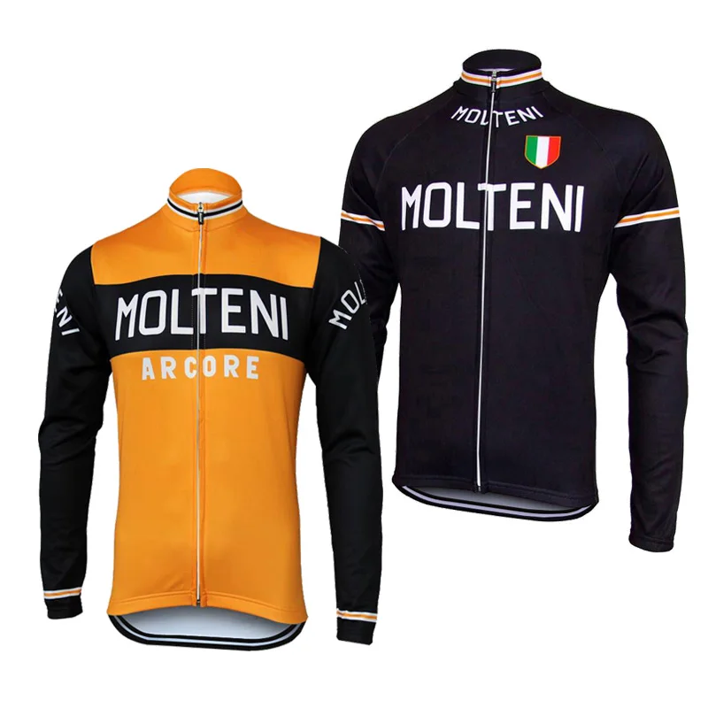 MOLTENI Велоспорт Джерси для мужчин с длинным рукавом Зимний флис или тонкий для ретро-велосипеда одежда черный велосипед одежда оптом