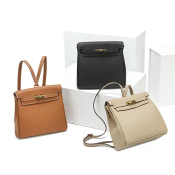 

2020 summer new first layer cowhide ladies backpack large capacity lock buckle ladies backpack fashion leather female bag