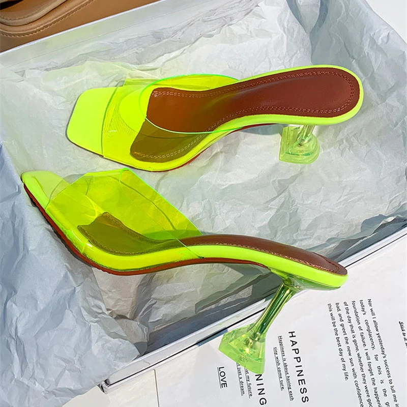 Green Silver Open Toe High Heels Women PVC Jelly Slippers 7CM9CM Transparent Perspex Slippers Shoes Heels Clear Sandals Size 40 (15)