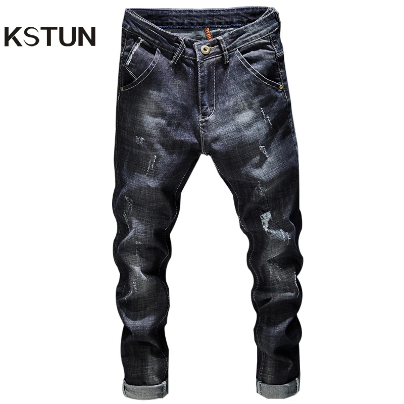 Kstun Ripped Jeans Men Dark Blue Stretch Slim Fit Distressed Streetwear Denim Pants Casual Retro Biker Jeans Man Trousers Hiphop Jeans Aliexpress