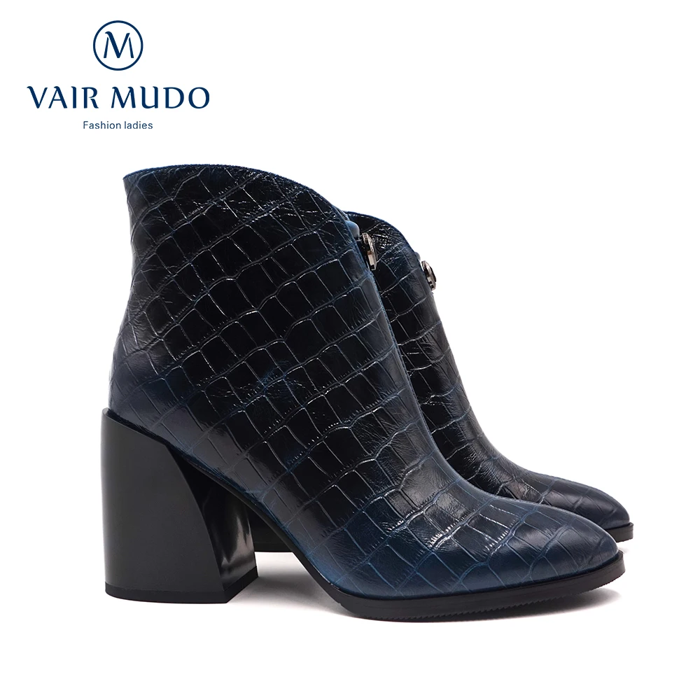 

VAIR MUDO 2020 Western Ankle Boots Shoes Women Thick Heel Genuine Leather Short Plush Pointed Toe Fashion Boot Autumn WinterDX71