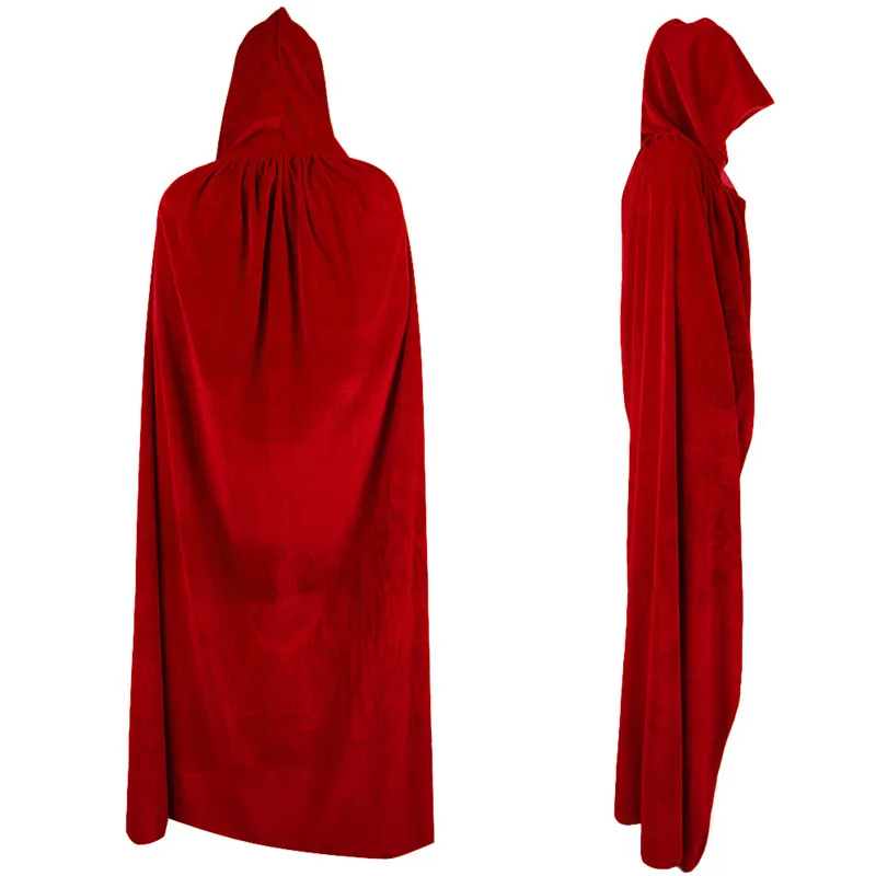 New Halloween Witch Velvet Cloak Adult Hooded Cape Wedding Costume Robe Party Red