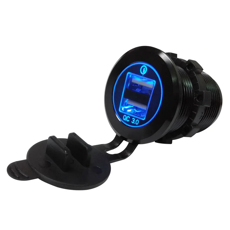 DIY QC 3,0 Автомобильное зарядное устройство Quick Charge 3,0 адаптер с двумя usb-портами 35 Вт для мобильных устройств 7075 корпус из авиационного алюминия синий светильник - Название цвета: Black Blue