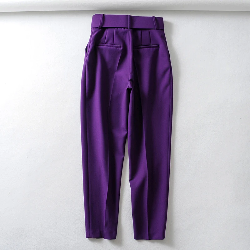 YNZZU повседневные брюки для женщин весна осень фиолетовый хаки Высокая Талия Длинные женские шаровары с поясом высокое качество AB226