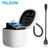 TELESIN 3Pack Battery For GoPro 9 8 7 Black 3 Slots LED Light Charger Box TF Card Reader Storage For GoPro Hero 5 6 7 8 9 Black