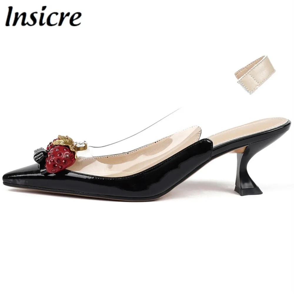 

Insicre Patent Leather Women Pumps Strange Heel Butterfly-Knot Pointed Toe Cow Leather Black Strawberry Female Summer Shoes