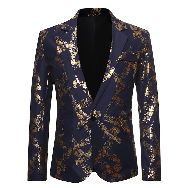 

2020 Autumn And Winter New Style Men Bronze Suit Wedding Suit Casual Printed One-Button Suit