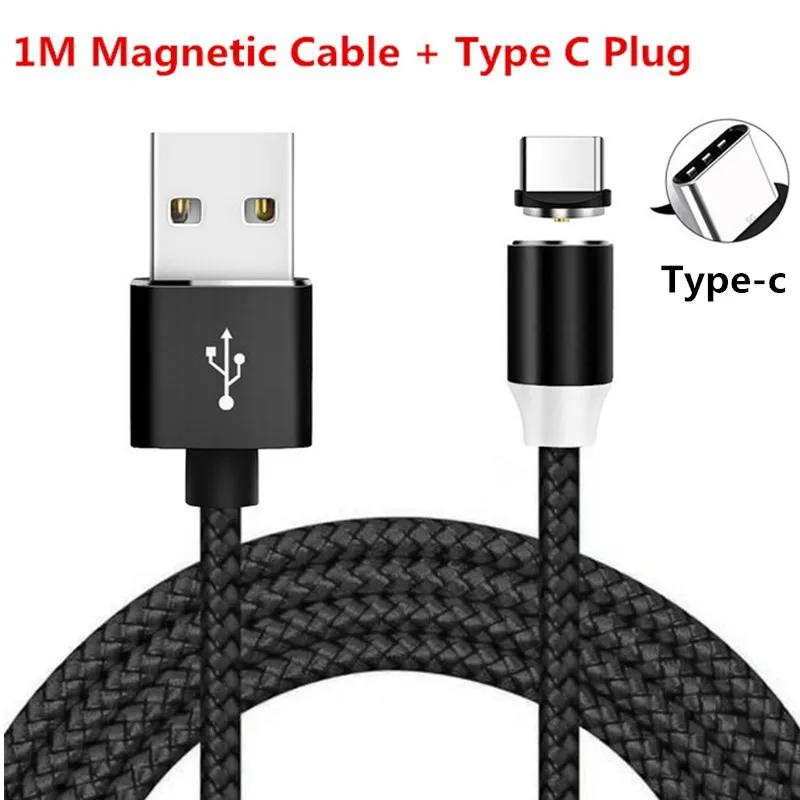 1 м Micro usb type C зарядный Магнитный USB кабель быстрое зарядное устройство для huawei p smart plus/Z honor 10i 20 y5 y6 y7 pro y9 prime - Цвет: For Type C Black